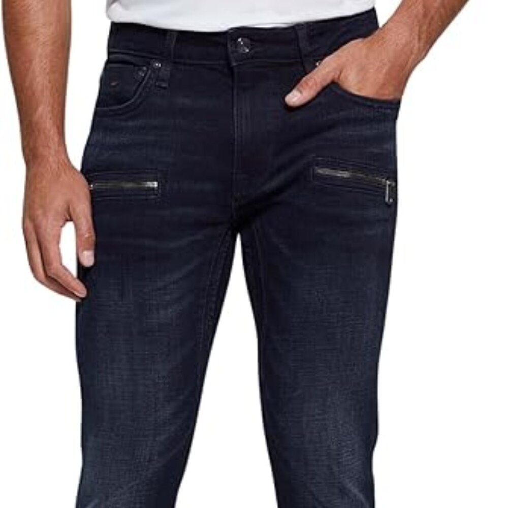 GUESS Finnley Men's Eco Slim Tapered Jeans Denim Zip Pockets Stretchy Blue 30